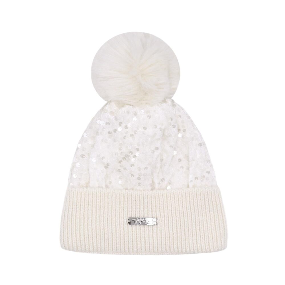 4718 Sparkly Sequins Beanie Hats Girls Warm Velvet Knit Winter Hat Skull